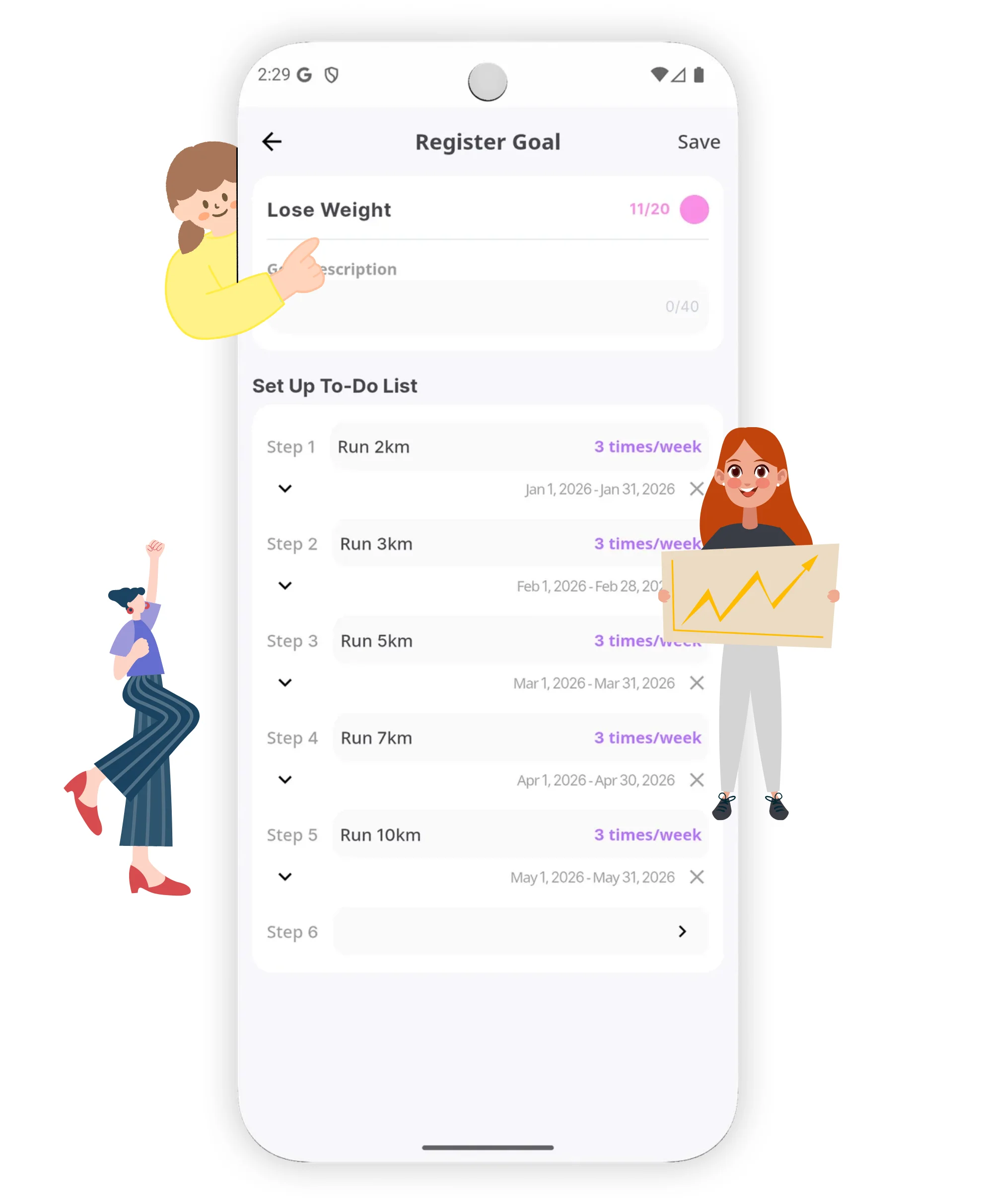 TimeAttract mobile app screen showing goal and to-do input interface