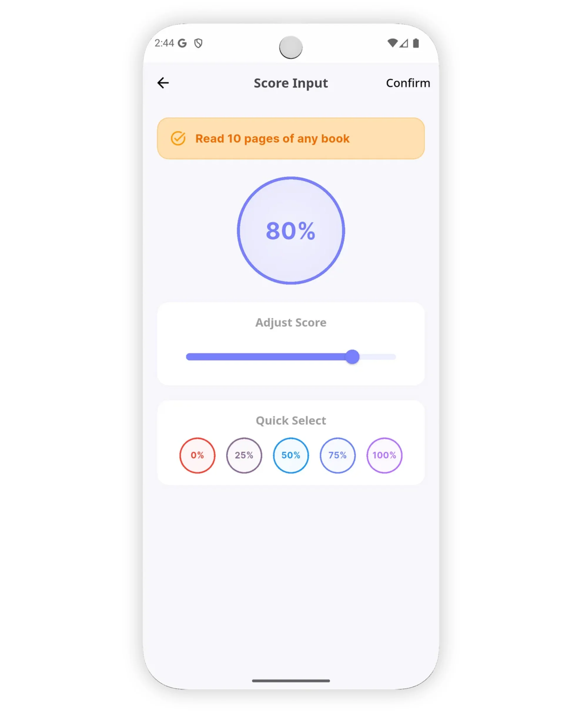 Additional scoring interface with detailed options